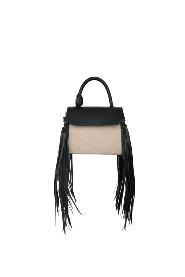 CARI MINI SATCHEL — HEMP FRINGE NERO