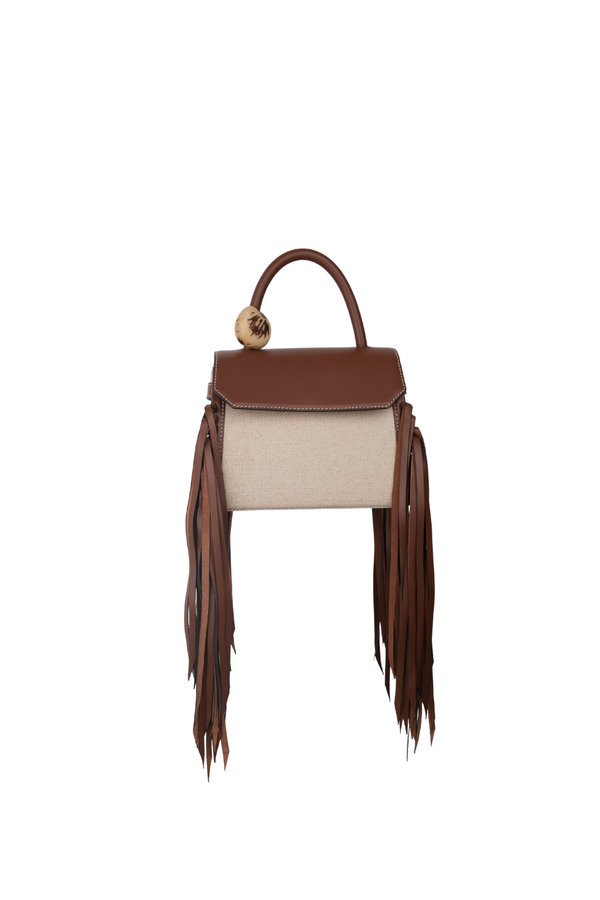 CARI MINI SATCHEL — HEMP FRINGE CUOIO