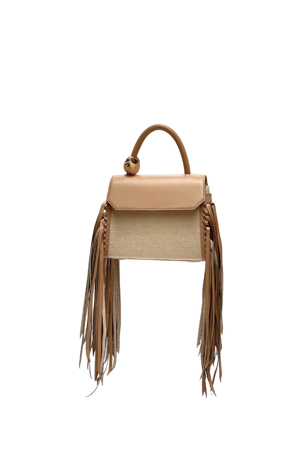 CARI MINI SATCHEL — HEMP FRINGE ECRU